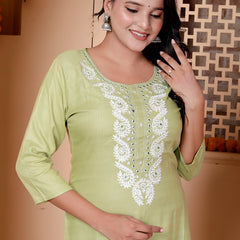 Miramaar Women's Blue Rayon Embroidered Kurtis