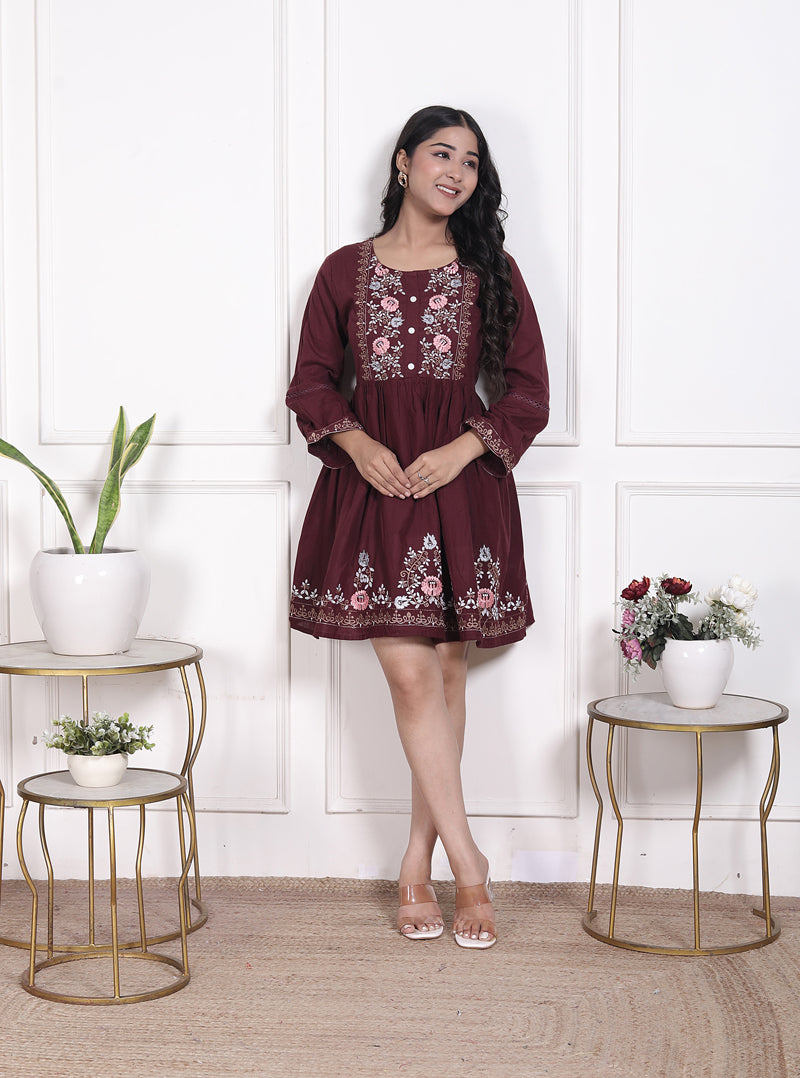 Miramaar Women's Cotton Green Embroidered Tunics