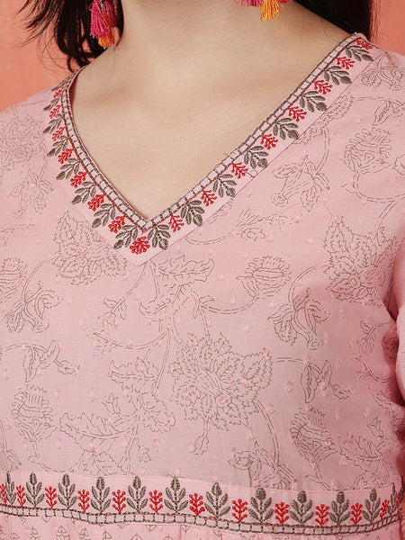 Miramaar Women's Pink Anarkali Embroidered Kurta Dupatta Set