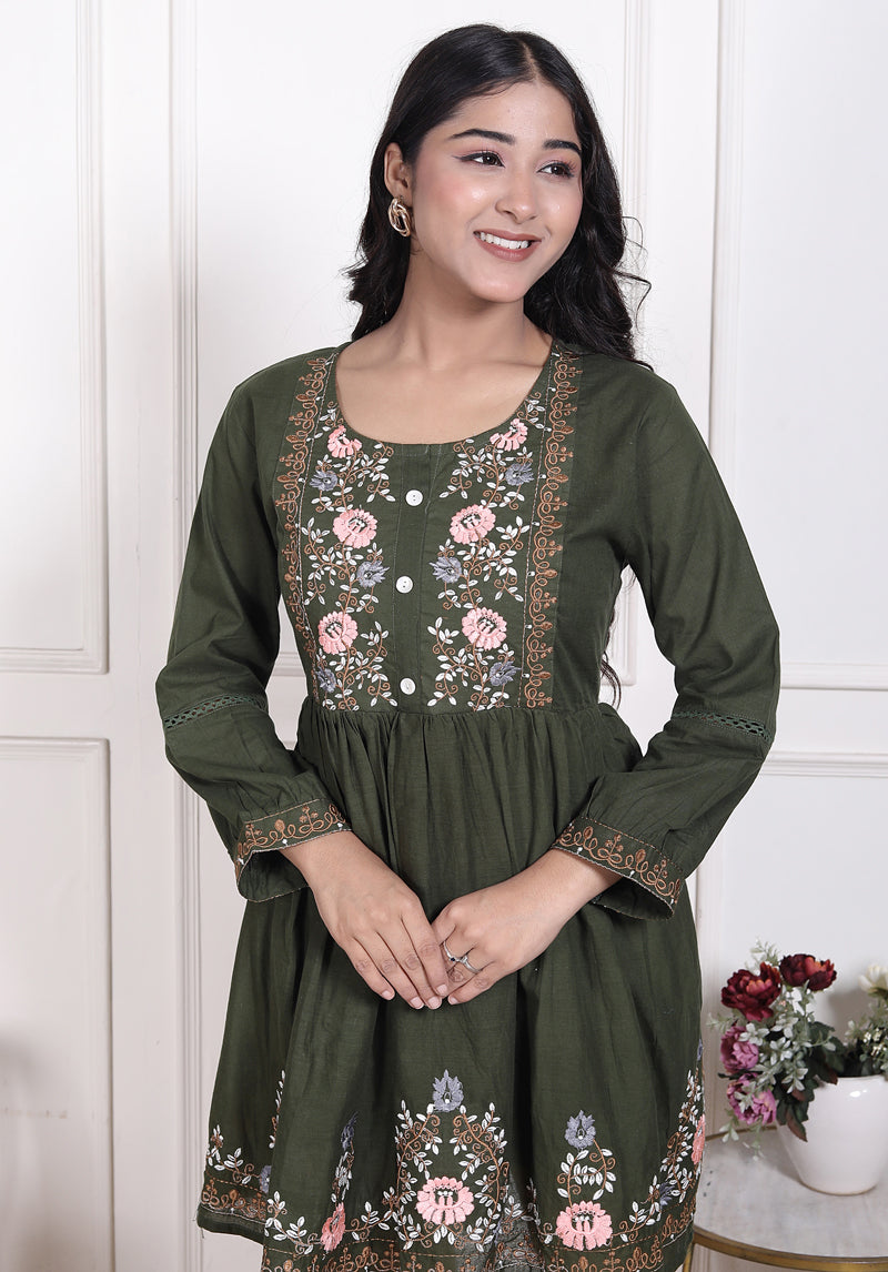Miramaar Women's Cotton Green Embroidered Tunics