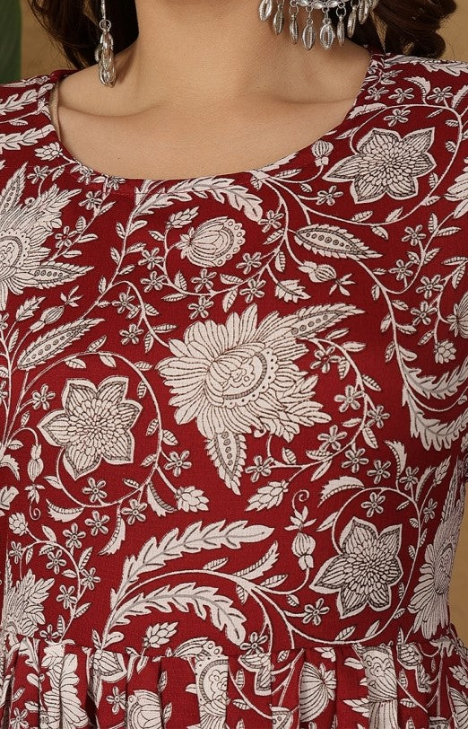 Miramaar Women's Red Delta Crepe Round Neck Fit and Flare Dress