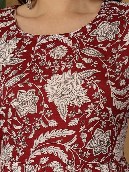 Miramaar Women's Red Delta Crepe Round Neck Fit and Flare Dress