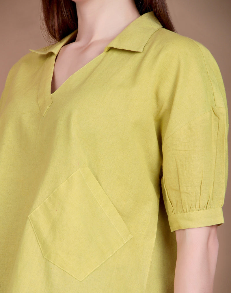 Miramaar Women's Cotton Flex Solid Lime Green Regular Top