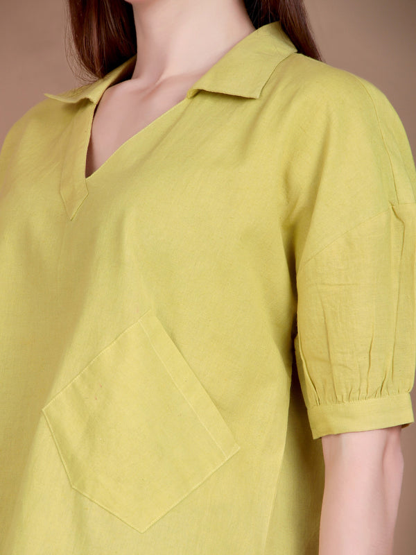 Miramaar Women's Cotton Flex Solid Lime Green Regular Top