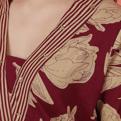 Miramaar Women's Purple Cotton V-Neck Adda Work Straight Kurta Dupatta Set