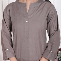 Miramaar Women's Cotton Brown Mandarin Collar Straight Kurti