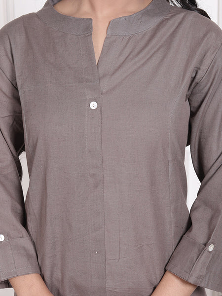 Miramaar Women's Cotton Brown Mandarin Collar Straight Kurti