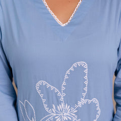 Miramaar Women's Cotton Blue Straight Embroidered Kurta Pant with Dupatta