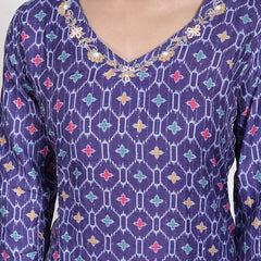 Miramaar Women's Blue Muslin V-Neck Kurta Set with Dupatta