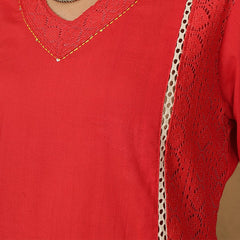 Miramaar Women's Brown Printed Cotton V-Neck Straight Kurta Pant with Dupatta