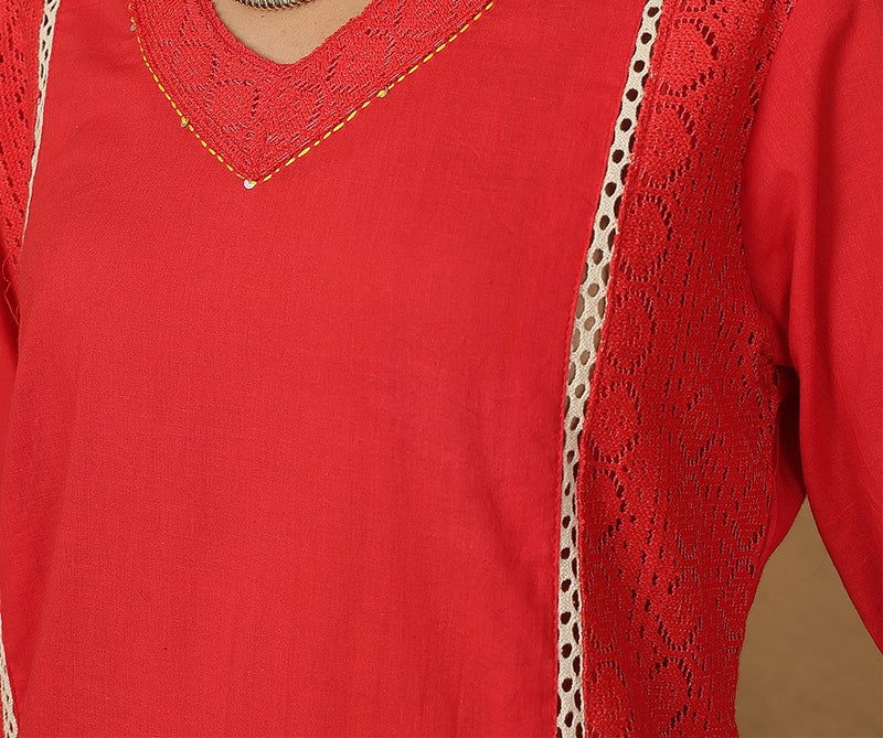 Miramaar Women's Brown Printed Cotton V-Neck Straight Kurta Pant with Dupatta