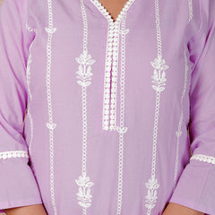 Miramaar Women's Purple Straight Embroidered Kurta Pant Dupatta Set