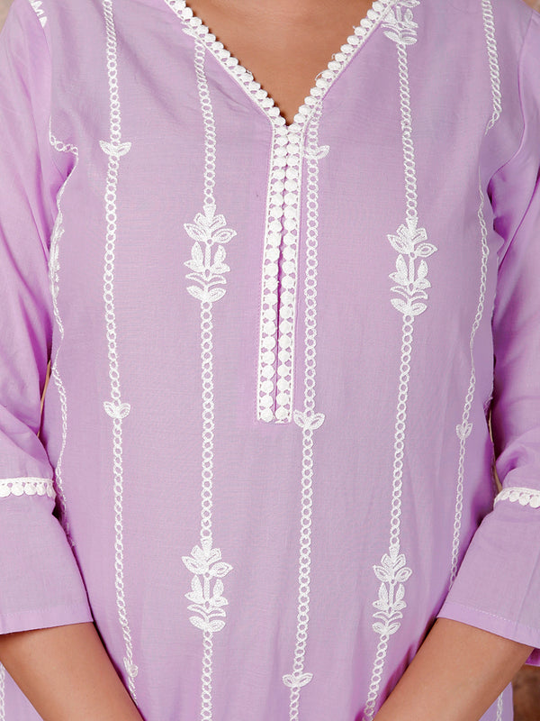 Miramaar Women's Purple Straight Embroidered Kurta Pant Dupatta Set