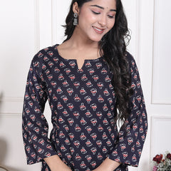 Miramaar Women's Navy Blue Printed Rayon Coord Set