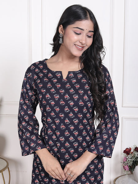 Miramaar Women's Navy Blue Printed Rayon Coord Set