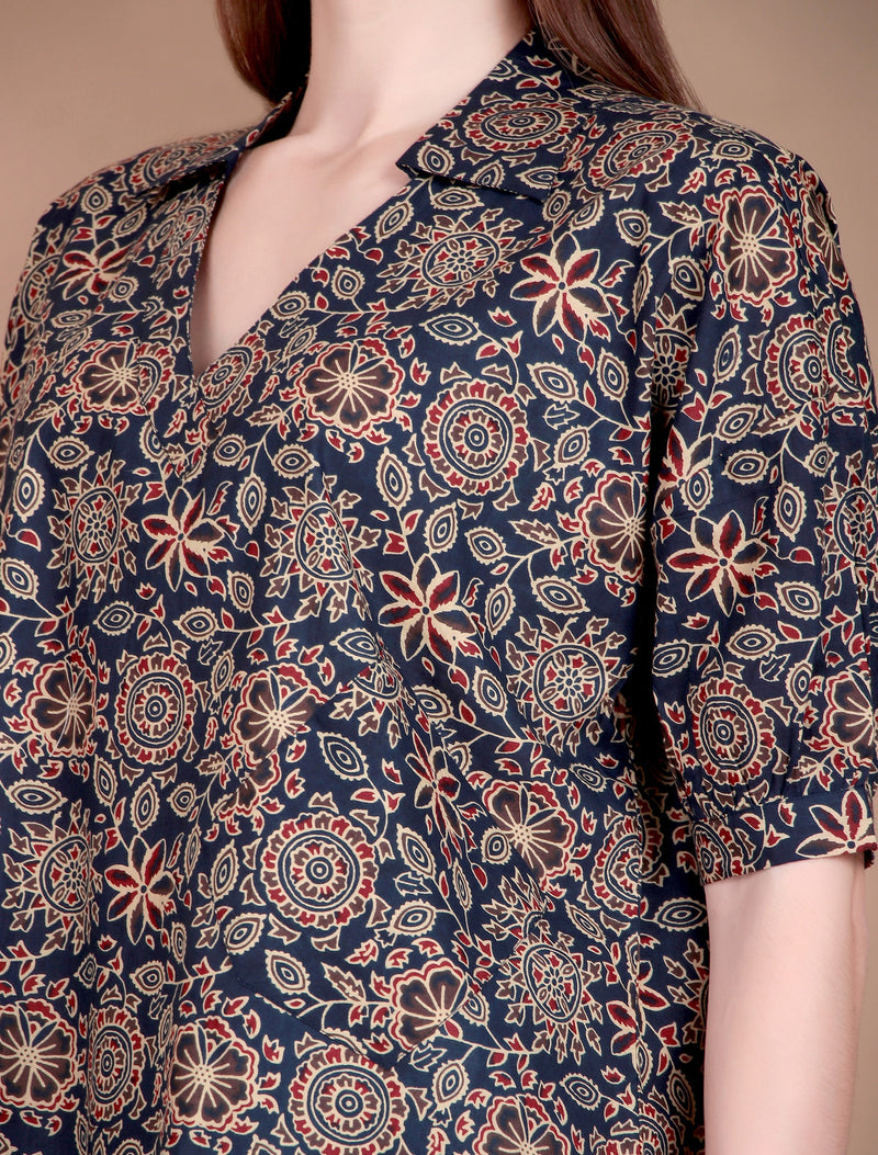 Miramaar Women's Cotton Printed Blue Regular Top