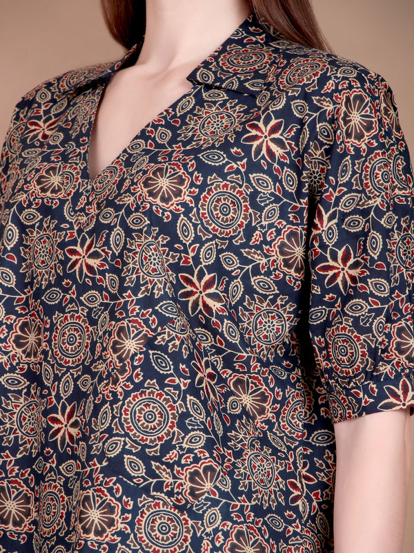 Miramaar Women's Cotton Printed Blue Regular Top