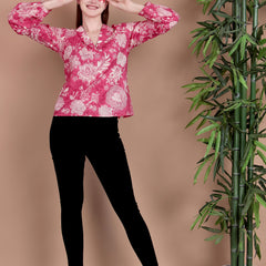 Miramaar Women's Cotton V-Neck Pink Printed Top