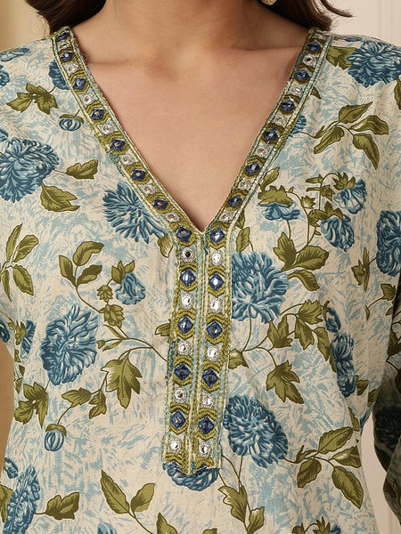 Miramaar Women's Green Block Print Straight Kurta Pant with Dupatta