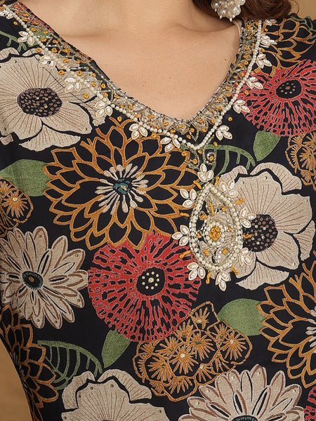 Miramaar Women's Black Modal Straight Kurta Set with Dupatta & Adda Work