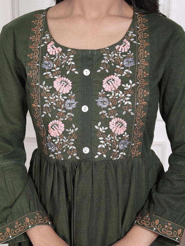 Miramaar Women's Cotton Green Embroidered Tunics