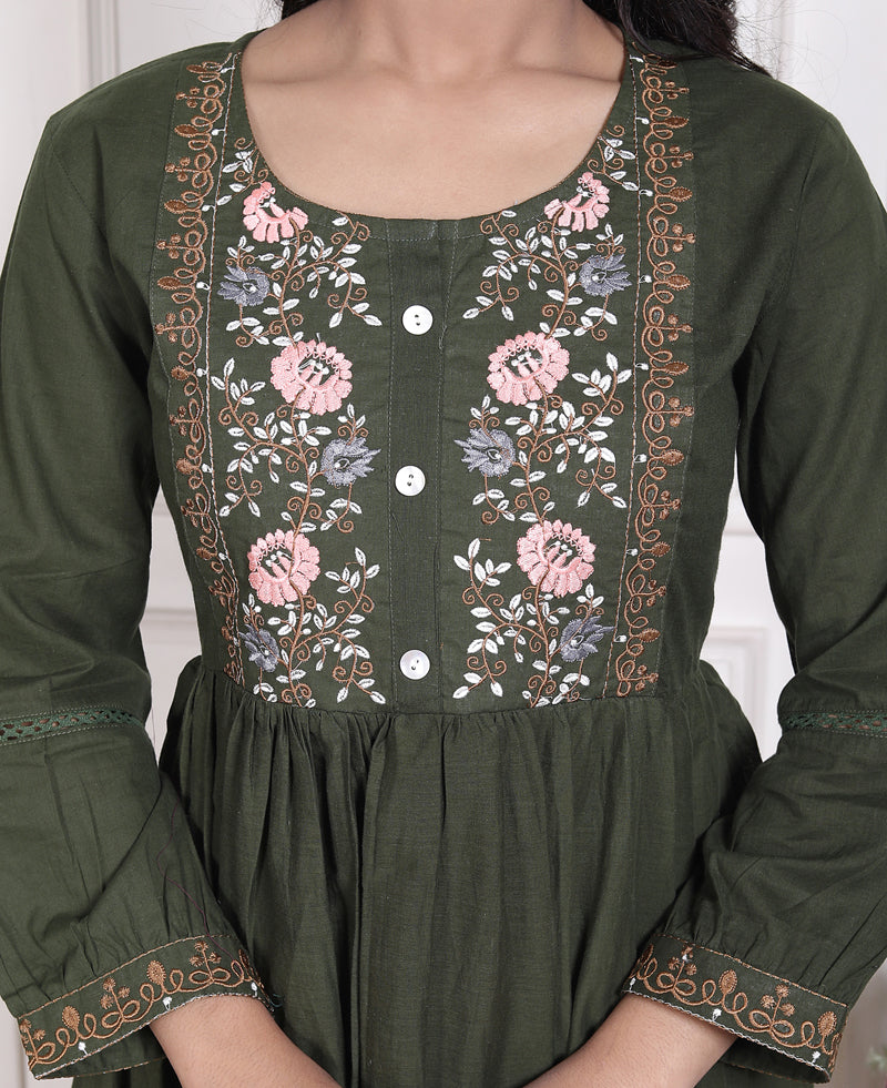 Miramaar Women's Cotton Green Embroidered Tunics