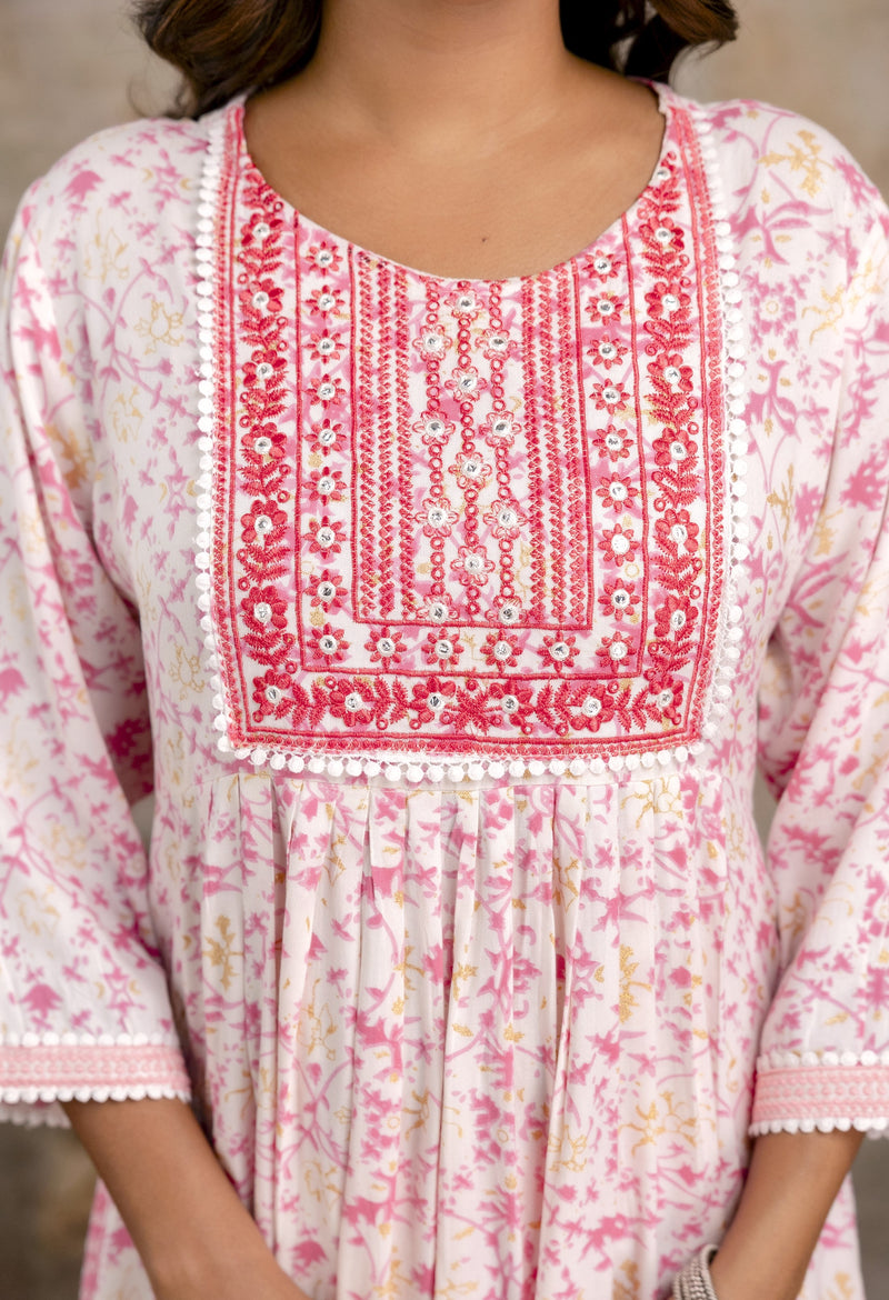 Miramaar Women's Beige Printed Viscose Rayon Kurta Set