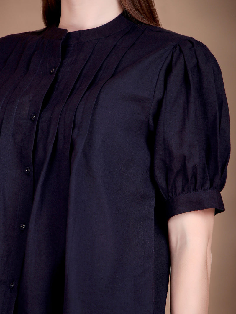 Miramaar Women's Cotton Flex Solid Blue Pintex Top