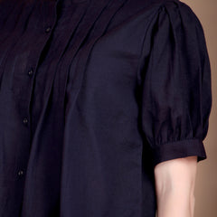 Miramaar Women's Cotton Flex Solid Blue Pintex Top