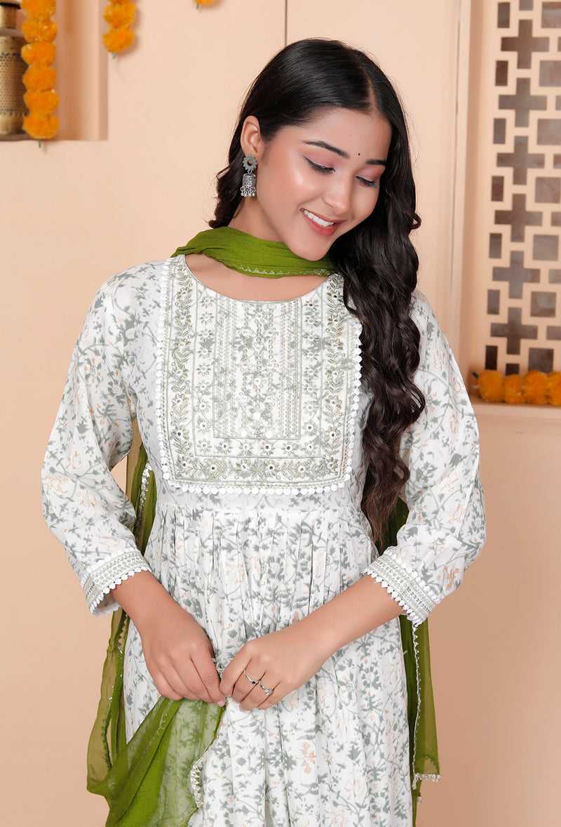 Miramaar Women's Beige Printed Viscose Rayon Kurta Set