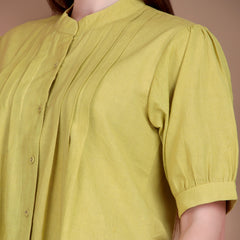 Miramaar Women's Cotton Flex Solid Lime Green Pintex Top