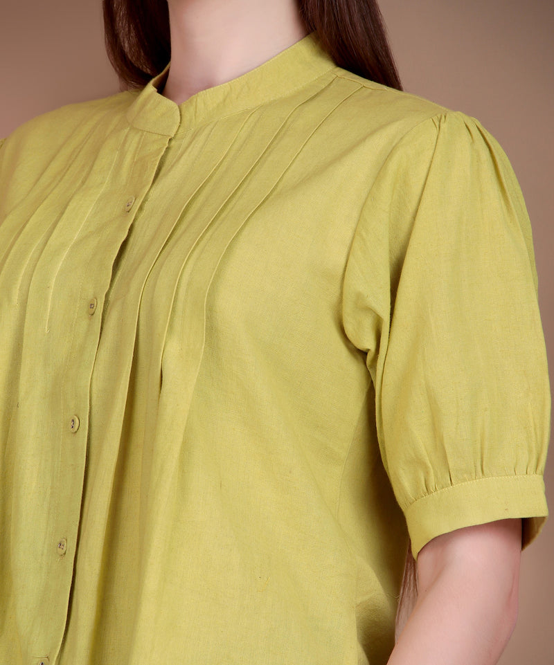 Miramaar Women's Cotton Flex Solid Lime Green Pintex Top