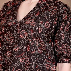 Miramaar Women's Cotton Printed Black Regular Top