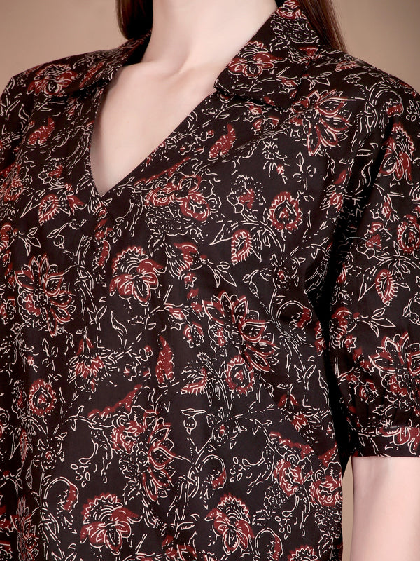 Miramaar Women's Cotton Printed Black Regular Top