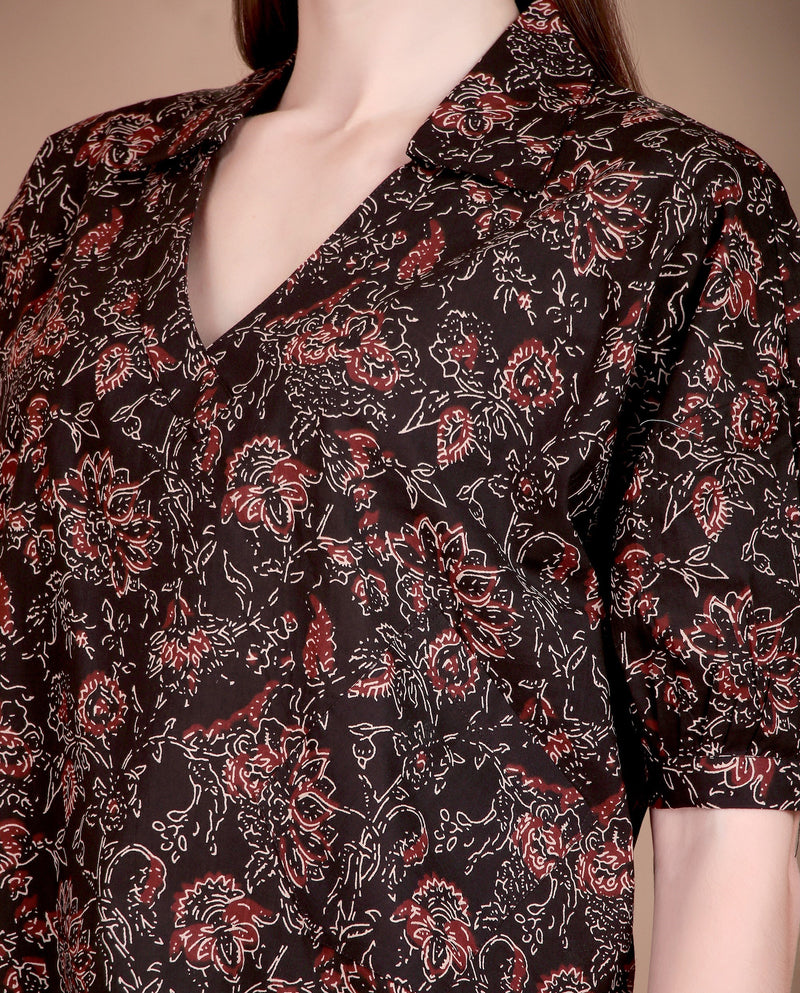 Miramaar Women's Cotton Printed Black Regular Top