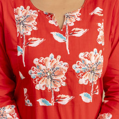 Miramaar Women's Red Cotton Straight Adda Work Kurta Set with Dupatta