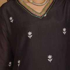 Miramaar Women's Black Muslin Straight Kurta Set with Dupatta & Adda Work