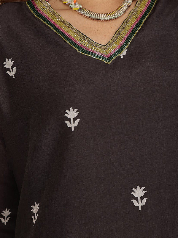 Miramaar Women's Black Muslin Straight Kurta Set with Dupatta & Adda Work
