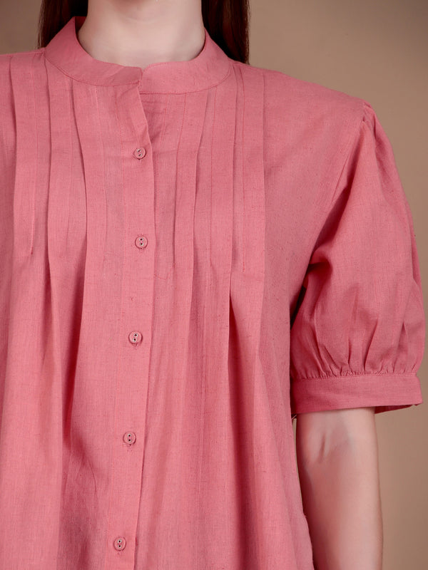 Miramaar Women's Cotton Flex Solid Pink Pintex Top