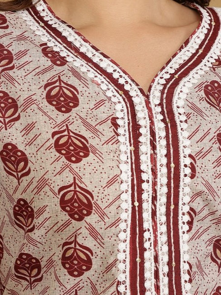 Miramaar Women's White & Red Rayon V-neck Kurta Set with Dupatta