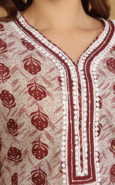 Miramaar Women's White & Red Rayon V-neck Kurta Set with Dupatta