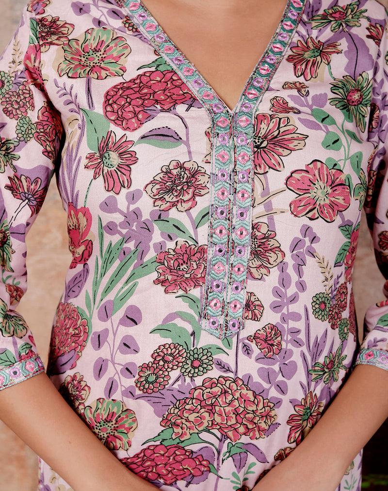 Miramaar Women's Beige Printed Viscose Rayon Kurta Set