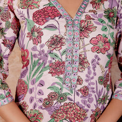 Miramaar Women's Beige Printed Viscose Rayon Kurta Set