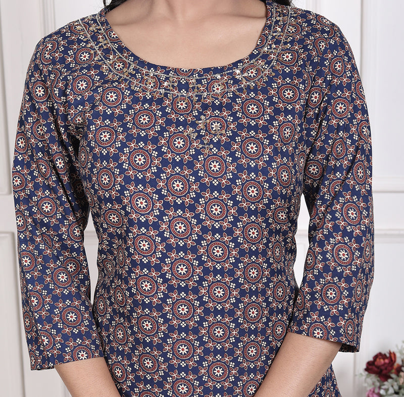 Miramaar Women's Black & Red Straight Printed Adda Work Kurta Set