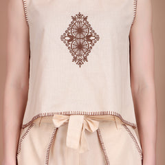 Miramaar Women's Off White Cotton Flex Top & Shorts Co-ord Set