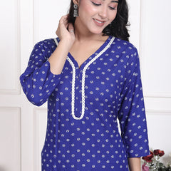 Miramaar Women's Blue Rayon Embroidered Kurtis