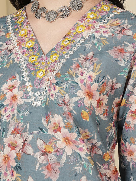 Miramaar Women's Multicolor Straight Cotton Linen Kurta Set with Dupatta