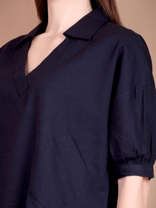 Miramaar Women's Cotton Flex Solid Blue Regular Top