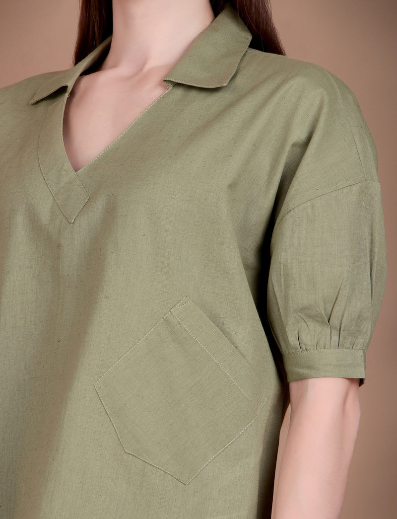 Miramaar Women's Cotton Flex Solid Green Regular Top