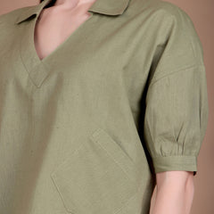 Miramaar Women's Cotton Flex Solid Green Regular Top